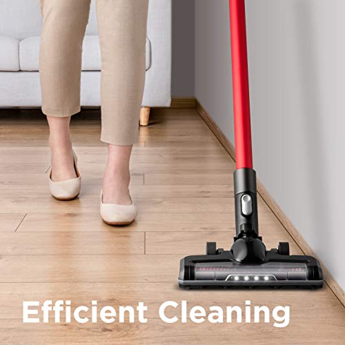 EUREKA Cordless Vacuum Cleaner, High Efficiency for All Carpet and Hardwood Floor LED Headlights, Convenient Stick and Handheld Vac, Basic Red
