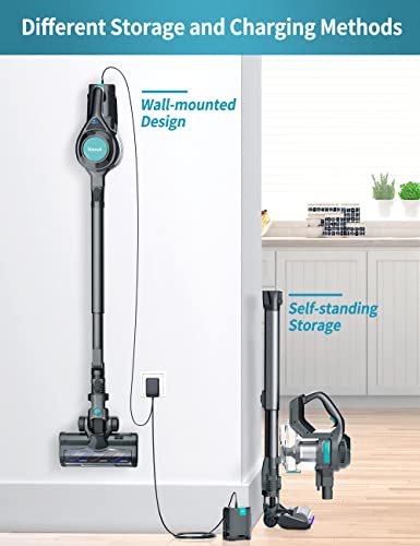Cordless Stick Vacuum Cleaner, Voweek Lightweight Handheld Vac Powerful Suction for Hard Floor Carpet Pet Hair Car, Long Runtime Detachable Battery with LED Indicator, Self-Standing, 1.3L Dust Cup