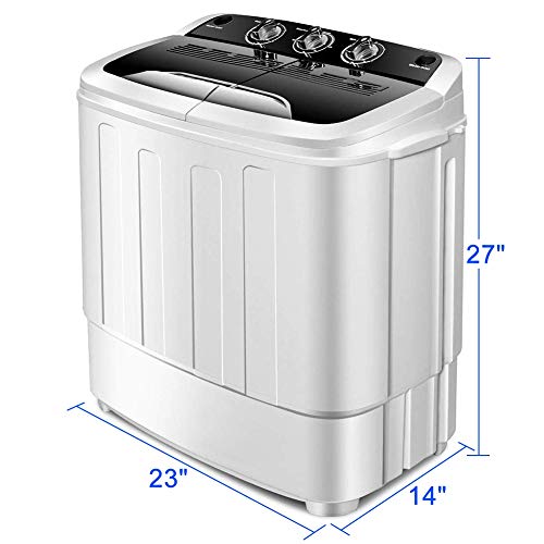 Clothes Washing Machines,SAFEPLUS Compact Mini Twin Tub Versatile Washing Machine with 8 lbs Washing &5 lbs Spin Dryer Load Cappacity Gravity Drain Pump and Drain Hose for Apartment (Black)