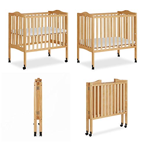Dream On Me 2-in-1 Lightweight Folding Portable Stationary Side Crib in Natural, Greenguard Gold Certified