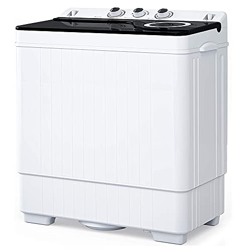 Portable Washing Machine, 26lbs Twin Tub Washer and Dryer Combo, Compact Laundry Machine with Spin and Drain for Apartment Home Dorms College Rooms (White & Black)