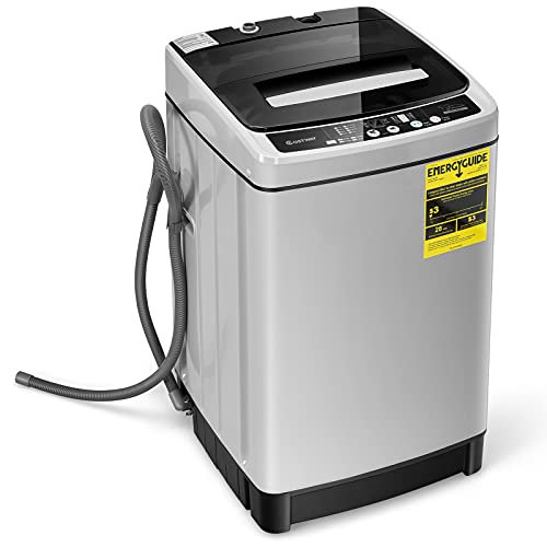 COSTWAY Portable Washing Machine, 11Lbs Capacity Full-automatic Washer with 8 Wash Programs, LED Display, 10 Water Levels, Compact Laundry Washer and Dryer Combo for Apartment, Dorm (Grey)