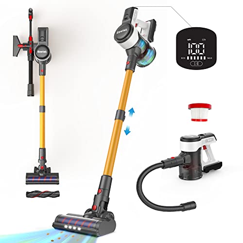 Ezetek Cordless Stick Vacuum with Dual Brushroll, Stick Vacuum Cleaner Cordless 57wh & 45 Mins Runtime, Lightweight Wireless Vacuum with Extended Hose for Hard-to-Reach Cleaning