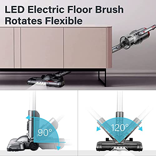 VEAVON P8PLUS Cordless Vacuum Cleaner, Lightweight Bagless Vacuum, 40 Minutes Long Running Time, 4 in 1 Stick Vacuum, 24W Powerful Suction for Hard Floors, 3 Crevice Tool for Home Pet Hair, Gray