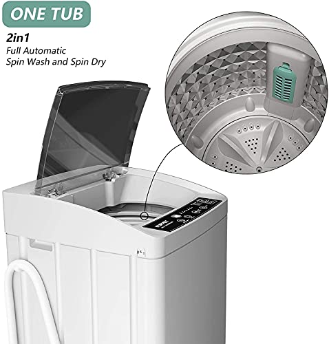 Full-Automatic Portable Washing Machine, Laundry Washer Spin with Drain Pump, Compact 1.01 Cu.ft,LED display,3 Washing Programs and 5 Water Levels,11 lb capacity, stainless steel inner tub
