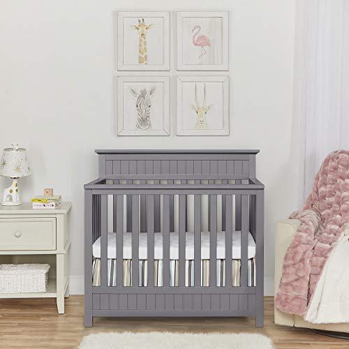 Dream On Me Harbor 4-in-1 Convertible Mini Crib in Storm Grey, Greenguard Gold Certified