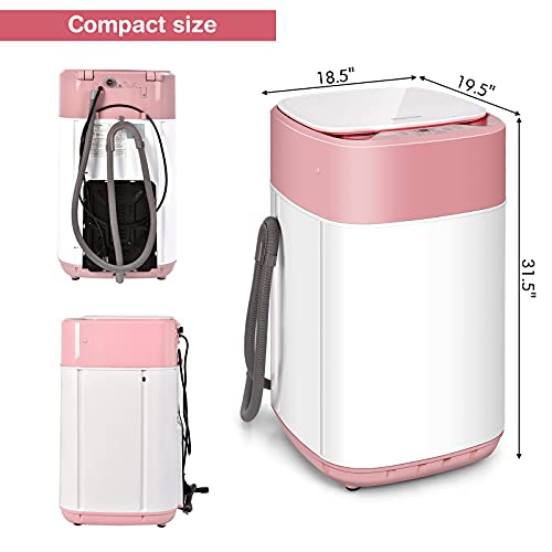 COSTWAY Portable Washing Machine, Built-in Drain Pump, 8Lbs Capacity, Full-Automatic washer with 6 Programs, 6 Water Levels, Child Lock, Compact Washer and spinner Combo for RV, Dorm, Apartment (Pink)