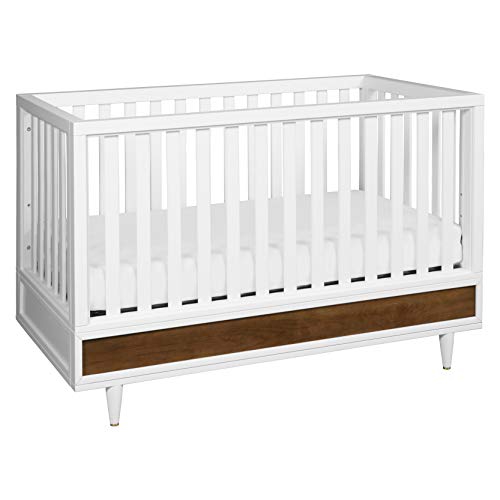 Babyletto Eero 4-in-1 Convertible Crib with Toddler Bed Conversion Kit in White and Natural Walnut, Greenguard Gold Certified