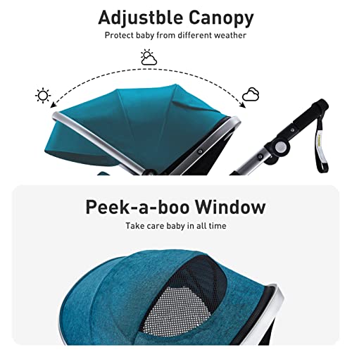 HAGADAY Baby Stroller, Infant Stroller with Reversible Seat, Newborn Stroller with Canopy，Baby Bassinet Stroller (Blue)