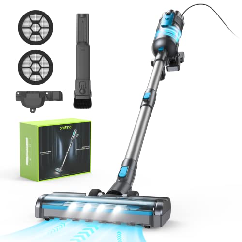 Oraimo Stick Vacuum, 600W Corded Stick Vacuum with LED Motorized Floor Brush, 6 in 1 Vacuum Cleaner with 29.5 Ft Cable, Powerful Vacuum for Middle-Pile Carpet, Marble, Hard Floor, Tile Cleaning