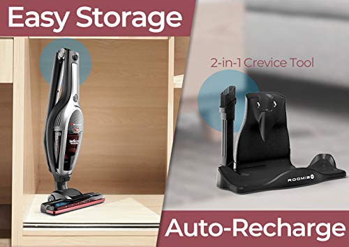 ROOMIE TEC Cordless Vacuum Cleaner, 2 in 1 Handheld Vacuum, High-Power 2200mAh Li-ion Rechargeable Battery, with Corner Lighting and Upright Charging Base