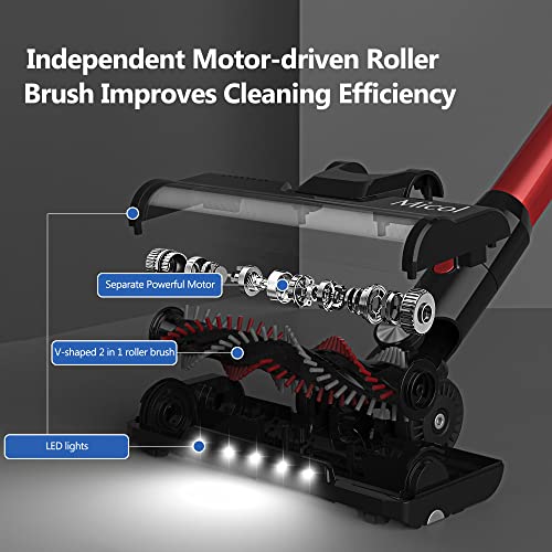Micol 27000Pa Cordless Vacuum Cleaner, 350W Brushless Motor Stick Vacuum, Up to 50 Minutes Runtime Detachable Battery, 4 in 1 Handheld Lightweight Vacuum for Home Hard Floor Carpet Pet Car