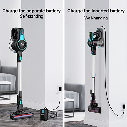 INSE Cordless Vacuum Cleaner, 6-in-1 Rechargeable Stick Vacuum with 2200 m-A-h Battery, Powerful Lightweight Vacuum Cleaner, Up to 45 Mins Runtime, for Home Hard Floor Carpet Pet Hair- N5S Azure