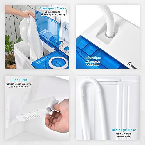 Giantex Portable Washing Machine, 2 in 1 Washer and Spinner Combo, 26lbs Capacity 18 lbs Washing 8 lbs Spinning, w/Timer Control, Built-in Drain Pump, Dorm Apartment Semi-Automatic Laundry Twin Tub Mini Washer (Blue & White)