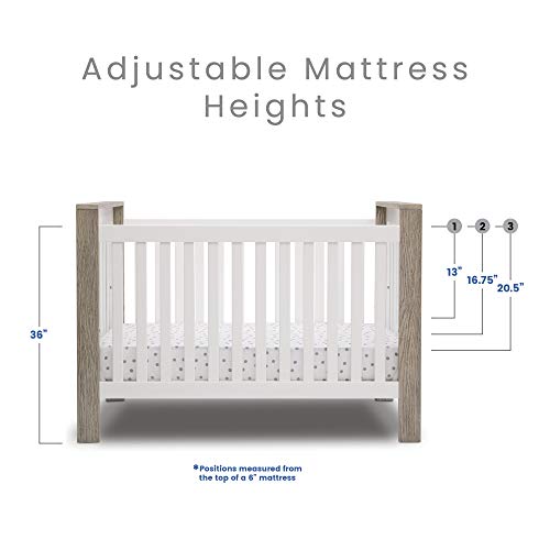 Delta Children Miles 4-in-1 Convertible Crib, Greenguard Gold Certified, Bianca White/Textured Limestone