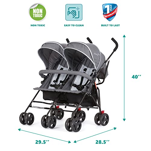 Dream On Me Volgo Twin Umbrella Stroller in Dark and Light Grey