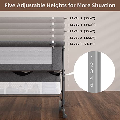 XJD Baby Bassinets Bedside Sleeper Portable Baby Crib for Toddler with Storage Basket Easy Folding Bedside Crib with Breathable Mattress Adjustable Height for Newborn Infant Baby Boy Baby Girl(Grey)