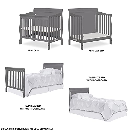 Dream On Me Alice 3-in-1 Full Panel Convertible Mini Crib, Storm Grey, Greenguard Gold Certified