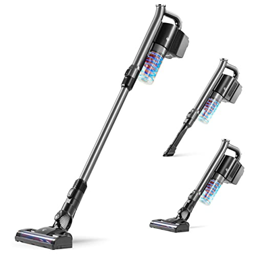 IRIS USA Cordless Stick Cleaner with Replaceable Rechargeable Battery Cyclone Suction Vacuum, Up to 35 Minute Run Time, Washable Filter, for Hard Floors & Low Rugs, High Power in Silver/Wine Red