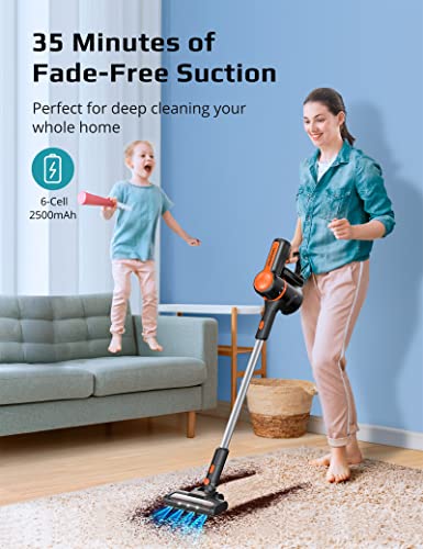 Cordless Vacuum Cleaner, Aspiron 25Kpa 250W Brushless Motor Cordless Stick Vacuum 6 in 1 with 50mins Long Runtime,LED Light, Pet Hair Vacuum Cordless for Carpet Hard Floor Car