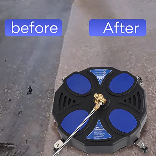 16 Inch Pressure Washer Surface Cleaner with 4 Wheels, Power Washer Accessory with 2 Extension Wand, 2 Replacement Nozzles, Pressure Washer Attachment for Cleaning Driveway, Sidewalk, Patio, 4000 PSI