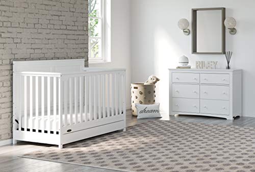 Graco Hadley 5-in-1 Convertible Crib with Drawer (White) – GREENGUARD Gold Certified, Crib with Drawer Combo, Full-Size Nursery Storage Drawer, Converts to Toddler Bed, Daybed and Full-Size Bed