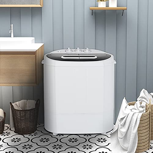 yhm Portable Clothes Washing Machines with Mini Twin Tub Electric Compact Mini Washer 10lbs Capacity For Camping, Apartments, Dorms, College Rooms, RV’s, Delicates and more (10 lb)