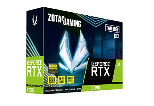 ZOTAC Gaming GeForce RTX 3050 Twin Edge OC 8GB GDDR6 128-bit 14 Gbps PCIE 4.0 Gaming Graphics Card, IceStorm 2.0 Advanced Cooling, Freeze Fan Stop, Active Fan Control, ZT-A30500H-10M