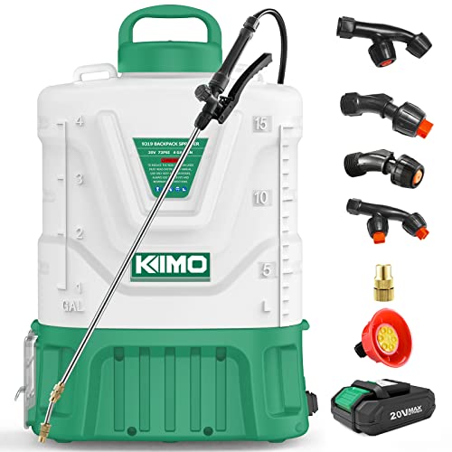 KIMO 4 Gallon Garden Sprayer, 72PSI Backpack Sprayer, 20V 2.0Ah Battery Powered Sprayer w/ 6 Nozzles & Metal Wand, No Manual Pump Electric Sprayer, Sprayers in Lawn and Garden for Weeding, Cleaning