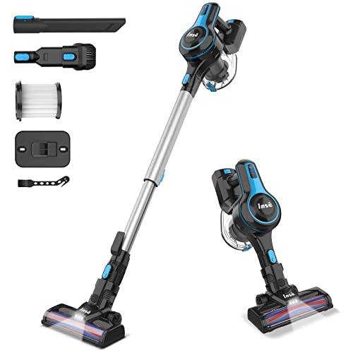 INSE Cordless Vacuum Cleaner, 6-in-1 Rechargeable Stick Vacuum with 2200 m-A-h Battery, Powerful Lightweight Vacuum Cleaner, Up to 45 Mins Runtime, for Home Hard Floor Carpet Pet Hair-N5S Blue