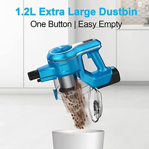 INSE Cordless Vacuum Cleaner, 23Kpa 265W Powerful Suction Stick Vacuum Cleaner, Up to 45min Runtime, Rechargeable Battery Vacuum, 10-in-1 Lightweight Vacuum for Carpet Hard Floor Pet Hair Car,S6T Blue