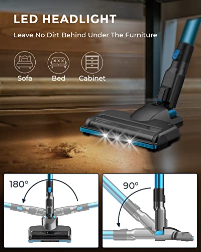 Syvio Cordless Vacuum Cleaner, Stick Vacuum with 22Kpa Stronger Suction, Max 40Min Runtime, Upright Quiet Retractable, 6 in 1 Lightweight Handheld Vacuum Ideal for Hardfloor Short Carpet Car Pet Hair