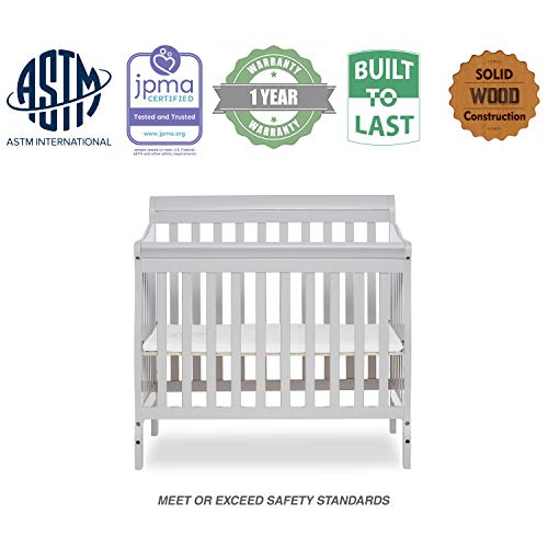 Dream On Me Aden 4-in-1 Convertible Mini Crib in Grey, Greenguard Gold Certified