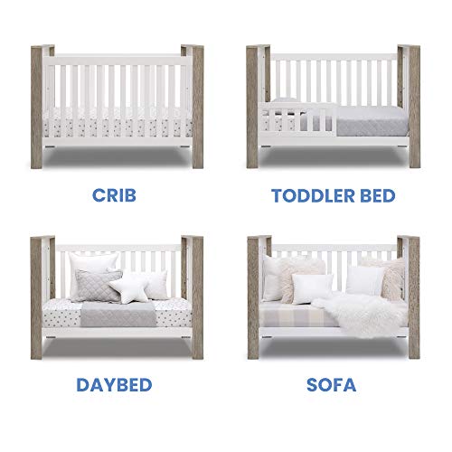 Delta Children Miles 4-in-1 Convertible Crib, Greenguard Gold Certified, Bianca White/Textured Limestone