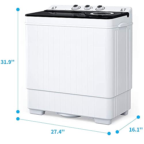 Portable Washing Machine, 26lbs Twin Tub Washer and Dryer Combo, Compact Laundry Machine with Spin and Drain for Apartment Home Dorms College Rooms (White & Black)