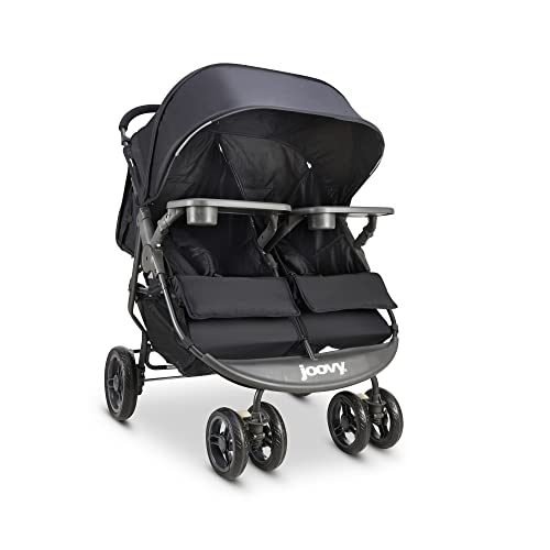 Joovy Scooter X2 with Tray, Double Stroller, Side by Side Stroller, Stroller for Twins, Large Storage Basket, Black