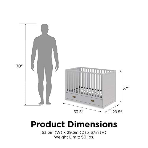 Little Seeds Haven 3-in-1 Convertible Storage Crib, Nursery, Dove Gray