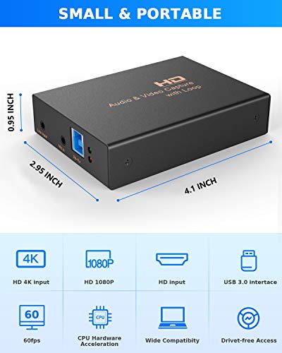 YCE Game Capture Card, USB 3.0 1080P 60fps HD Video Capture Card, High Speed Capture Card with HDMI Loop-Out for PS5, PS4, Nintendo Switch, Xbox One Gaming Streaming Live Broadcasts Recording