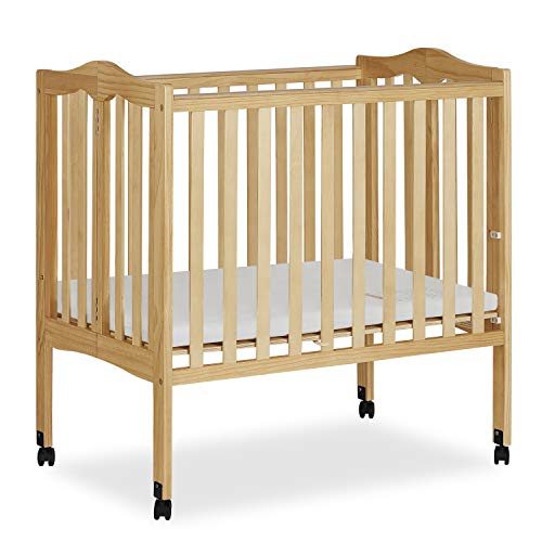 Dream On Me 2-in-1 Lightweight Folding Portable Stationary Side Crib in Natural, Greenguard Gold Certified