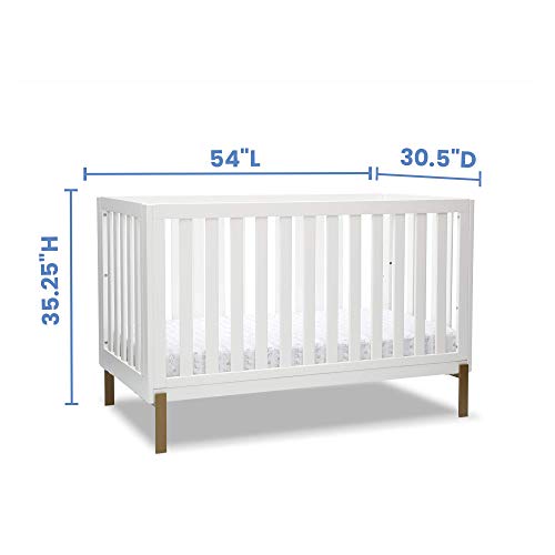 Delta Children Hendrix 4-in-1 Convertible Crib, Greenguard Gold Certified, Bianca White/Bronze