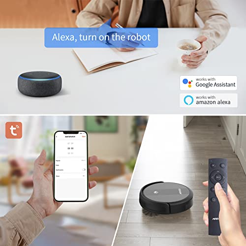 Robot Vacuum Cleaner, 2600Pa Strong Suction Power Robotic Vacuums, WiFi Connected, App Control, Works with Alexa and Google Home, Self Charging, Ideal for Hard Floor, Carpet, Pet Hair, AIRROBO P10