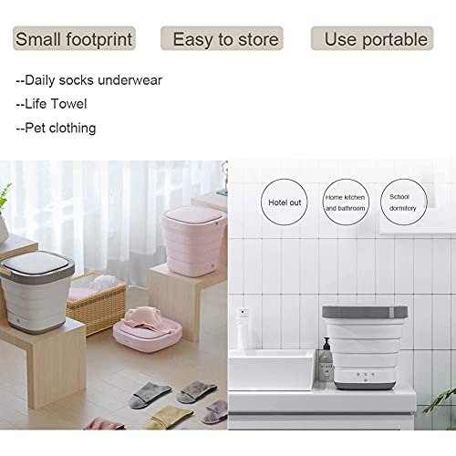 MUMUJJ Portable Mini Folding Clothes Washing Machine, Washing Bucket Automatic Laundry, Home Travel Self-Driving Tour Underwear Collapsible Washer (Color : Pink)