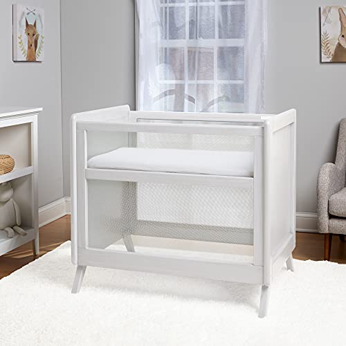 BreathableBaby Breathable Mesh 2-in-1 Mini Crib with Mattress — White — Two Adjustable Mattress Heights — Greenguard Gold Certified