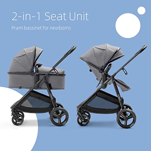 Mompush Wiz 2-in-1 Baby Stroller with Bassinet Mode - Foldable Infant Stroller to Explore More as a Family - Toddler Stroller with Reversible Stroller Seat - Travel System Compatible