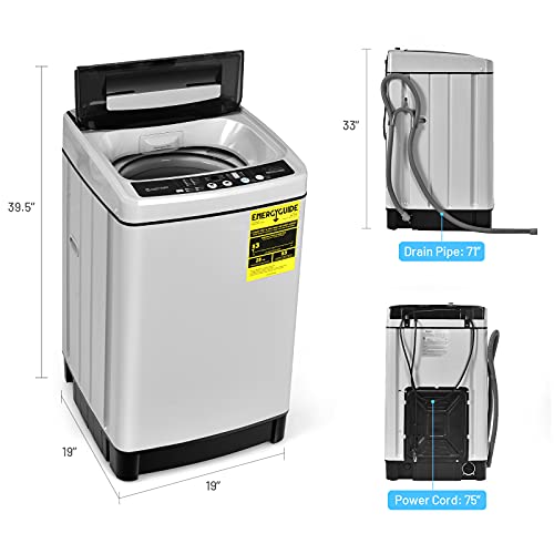 COSTWAY Portable Washing Machine, 11Lbs Capacity Full-automatic Washer with 8 Wash Programs, LED Display, 10 Water Levels, Compact Laundry Washer and Dryer Combo for Apartment, Dorm (Grey)