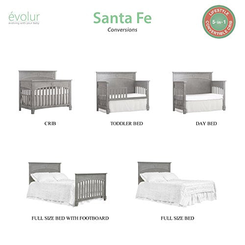 Evolur Santa Fe 5-in-1 Convertible Crib, Storm Grey