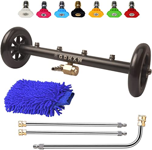 GDHXW Dual-Function Pressure Washer Undercarriage Cleaner Water Broom with Extension Rodst,7 Pressure Washer Nozzles and Cleaning Gloves