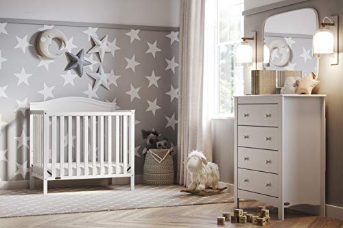 Graco Stella 4-in-1 Convertible Mini Crib (White) – GREENGUARD Gold Certified, Converts to Daybed and Twin-Size Bed, Includes Bonus 2.75-inch Mini Crib Mattress, Mini Crib with Mattress Included