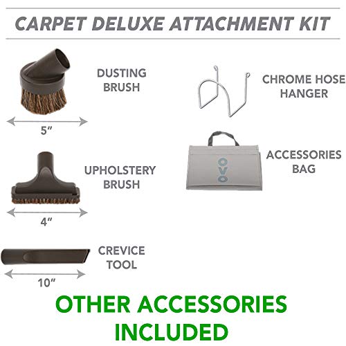 OVO Heavy Duty Powerful Central Vacuum System, Hybrid Filtration (with or Without Disposable Bags) 35L or 9.25Gal, 700 Air watts with 30 ft Carpet Deluxe Accessory Kit, Large Vac, Silver