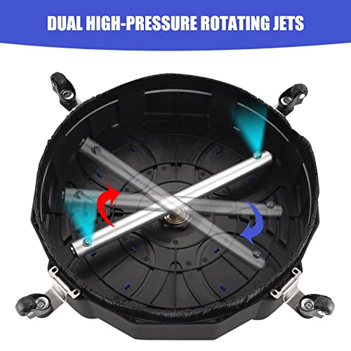 16 Inch Pressure Washer Surface Cleaner with 4 Wheels, Power Washer Accessory with 2 Extension Wand, 2 Replacement Nozzles, Pressure Washer Attachment for Cleaning Driveway, Sidewalk, Patio, 4000 PSI